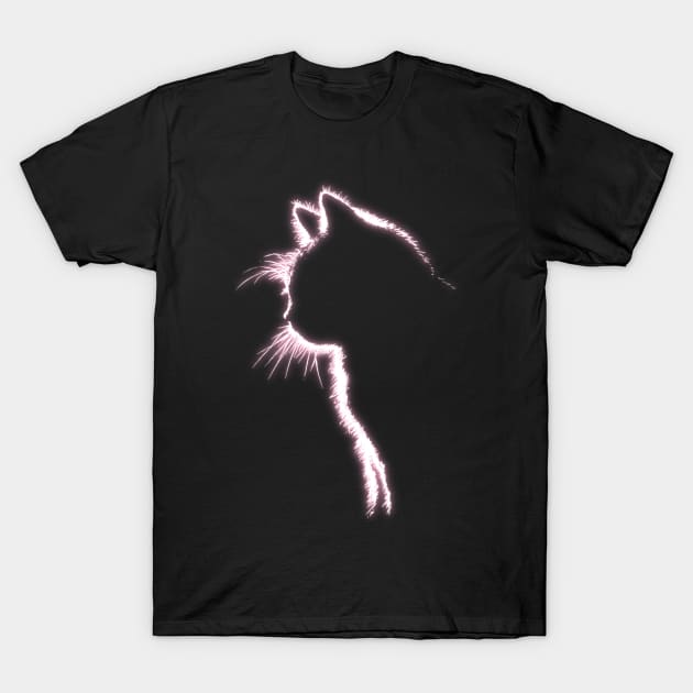 Glowing Pink Neon Cat T-Shirt by la chataigne qui vole ⭐⭐⭐⭐⭐